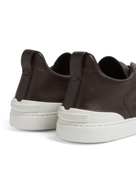 Zegna Brown Leather Secondskin Triple Stitch Sneakers for men
