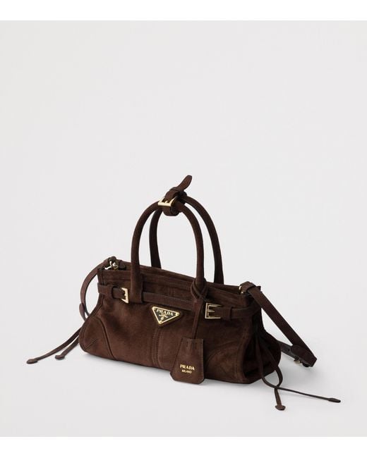 Prada Brown Mini Suede Bonnie Top-Handle Bag