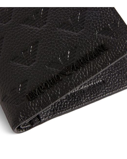 Emporio Armani Black Leather Eagle Bifold Wallet for men