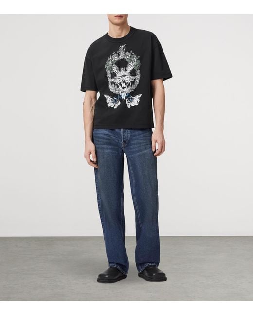 AllSaints Black Organic Cotton Palm Ripper T-Shirt for men