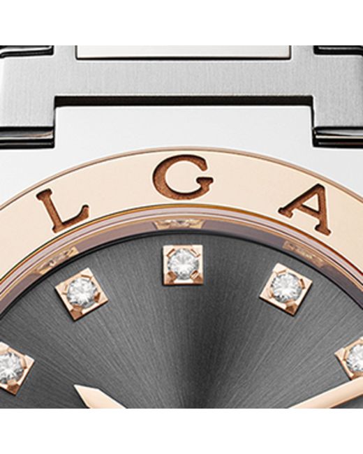 BVLGARI Gray Stainless Steel, Rose Gold And Diamond Bulgari Bulgari Watch 33mm