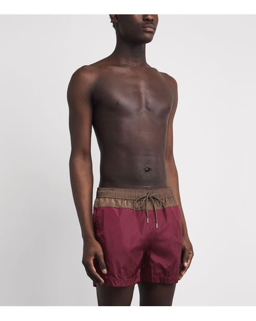 Moncler Red Contrast Panel Logo Swim Shorts for men