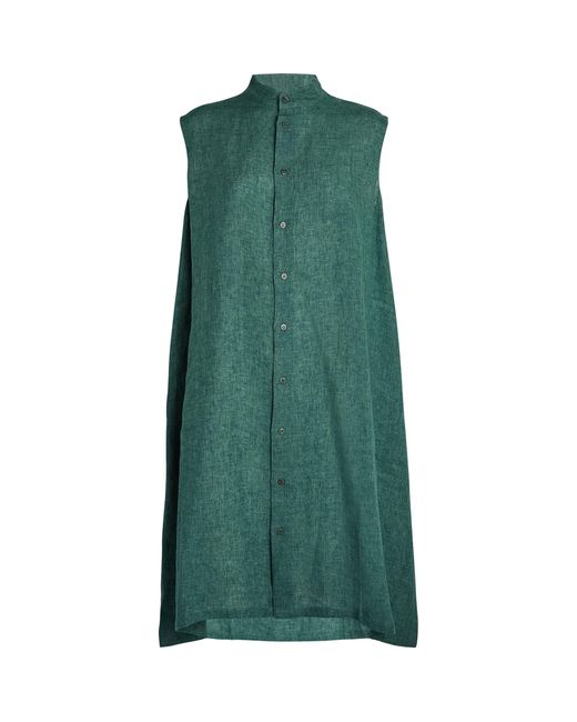 Eskandar Green A-line Collarless Shirt Dress