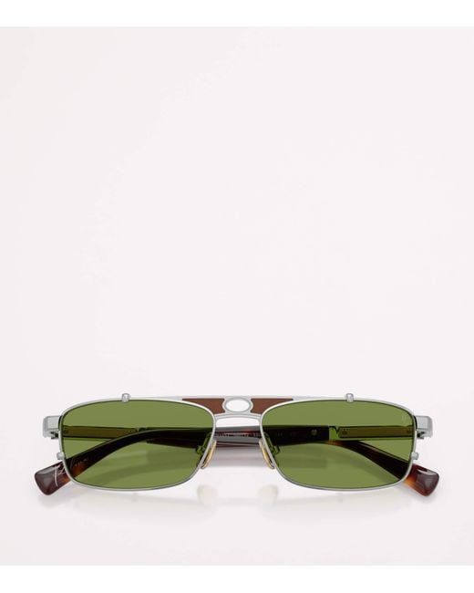 Brunello Cucinelli Green Titanium Rectangular Paloma Sunglasses