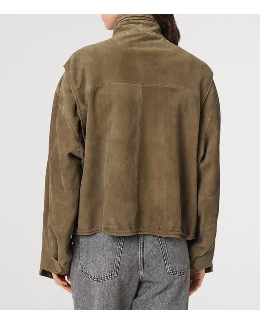 AllSaints Green Suede Clay Bomber Jacket