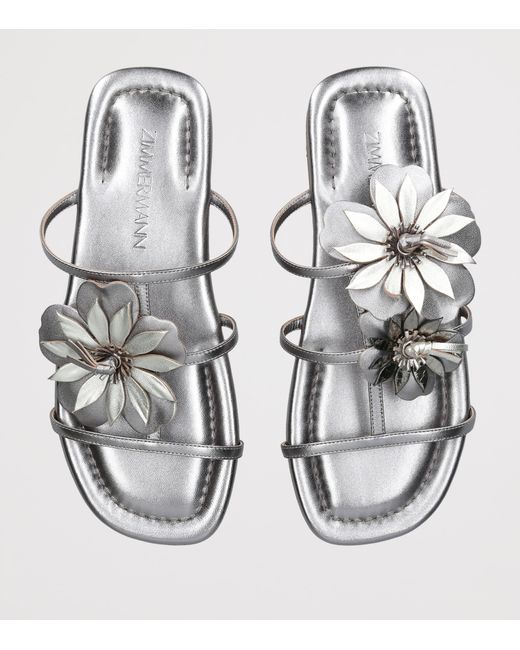 Zimmermann White Metallic Leather Belara Slides