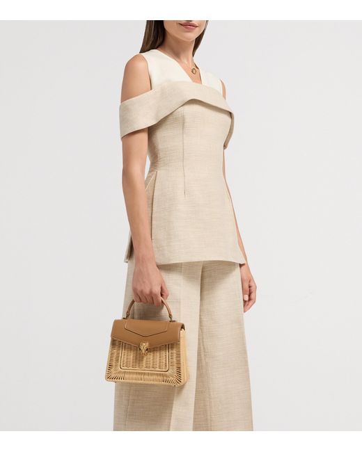 BVLGARI Brown Rattan-Leather Serpenti Forever Top-Handle Bag