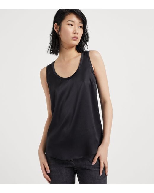 Brunello Cucinelli Black Silk-Stretch Reversible Tank Top