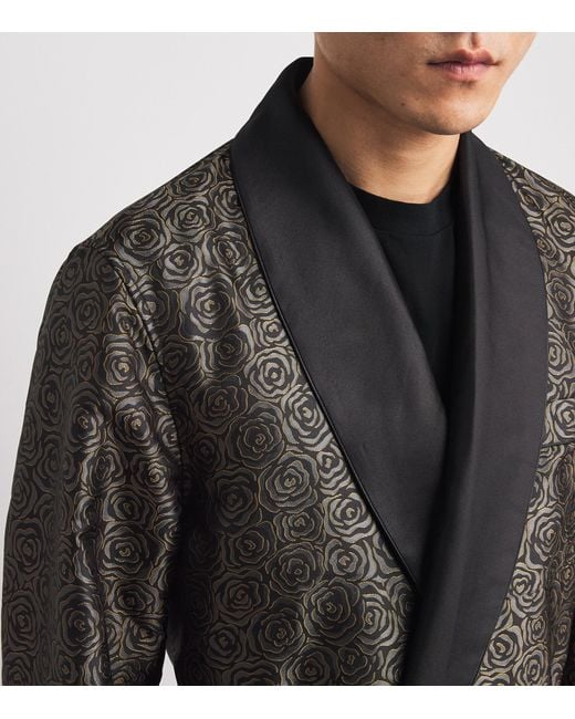 Derek Rose Black Silk Jacquard Verona Robe for men