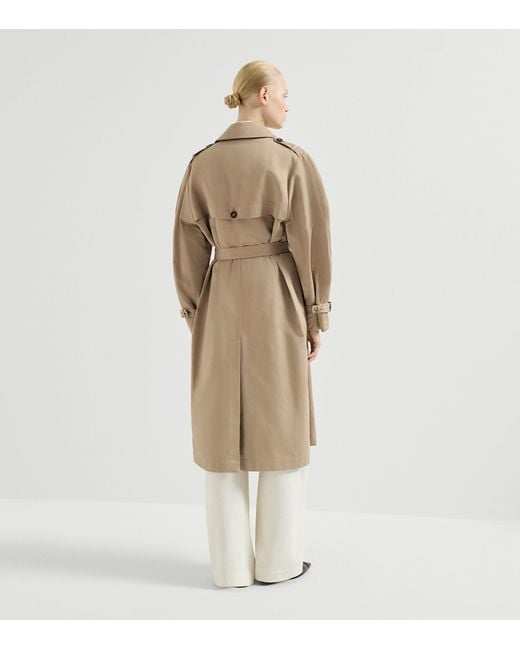 Brunello Cucinelli Natural Cotton-Linen Monili-Detail Trench Coat