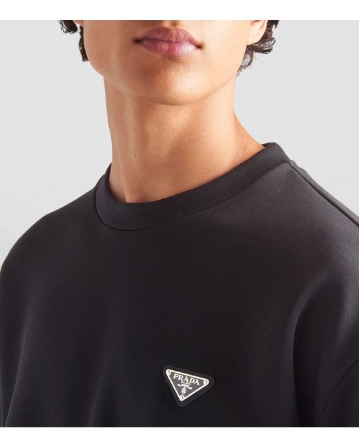 Prada Blue Logo-Plaque Sweatshirt for men