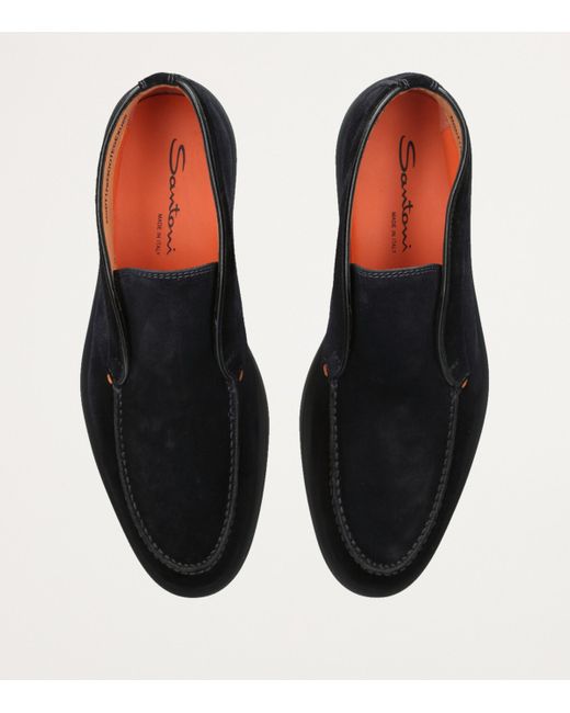 Santoni Blue Suede Detroit High-Top Loafers for men