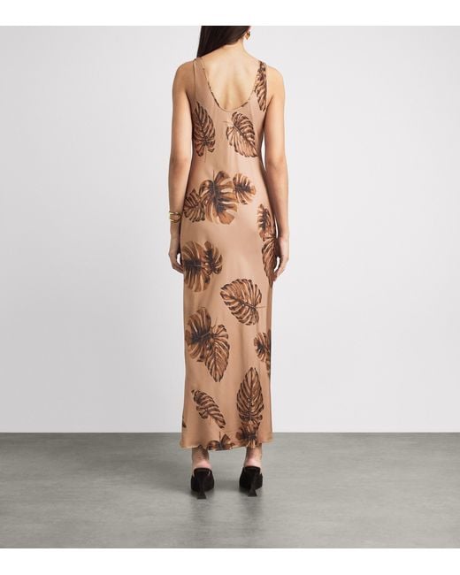 L'Agence Brown Satin Akiya Slip Maxi Dress