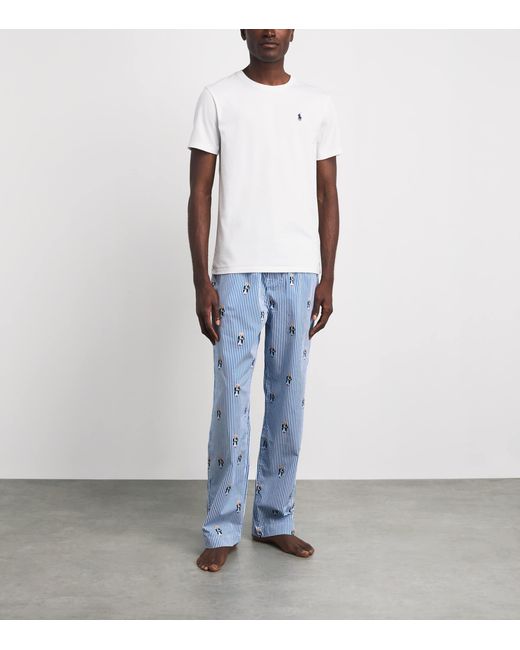 Polo Ralph Lauren Blue Cotton Polo Bear Stripe Pyjama Bottoms for men