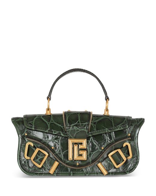 Balmain Green Leather Blaze Top-handle Bag