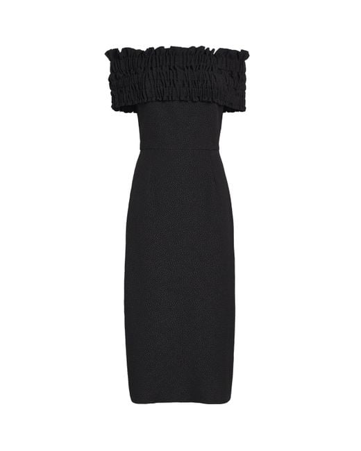 Edeline Lee Black Jacquard Off-The-Shoulder Philomena Midi Dress