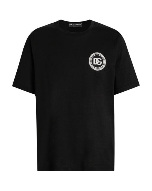 Dolce & Gabbana Black Cotton Logo Patch T-Shirt for men