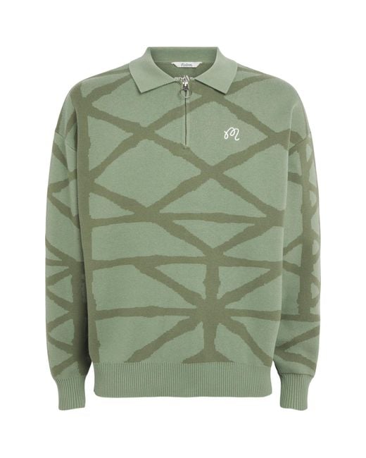 Malbon Green Cotton Verdant Quarter-Zip Sweater for men