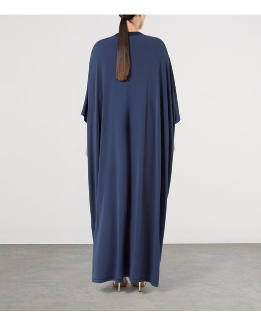 Marina Rinaldi Blue Jersey Pearl-Detail Maxi Dress