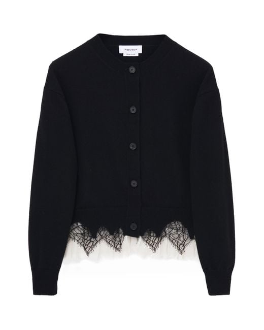 Alexander McQueen Blue Wool-Cashmere Cobweb Cardigan