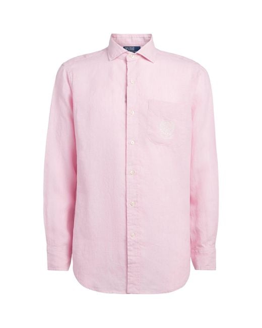 Polo Ralph Lauren Pink X Wimbledon Linen Logo Crest Shirt for men