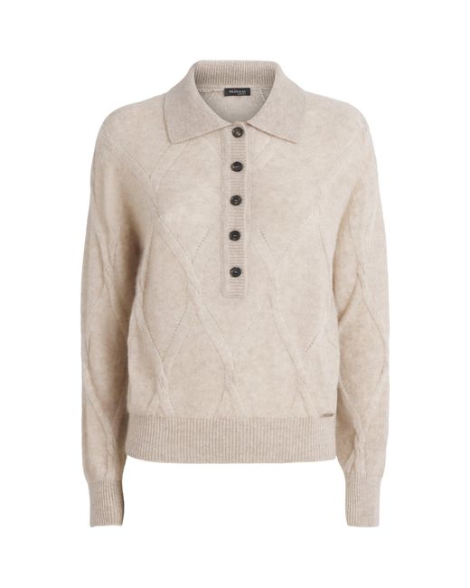 Kiton Natural Cashmere-Silk Pointelle-Knit Polo Shirt