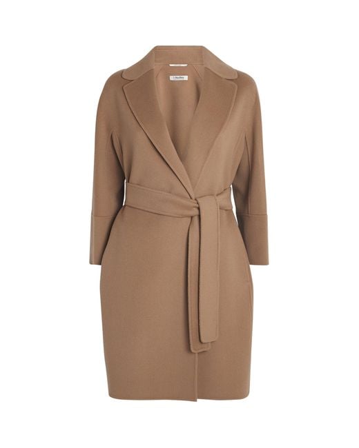 Max Mara Brown Virgin Wool Short Wrap Coat