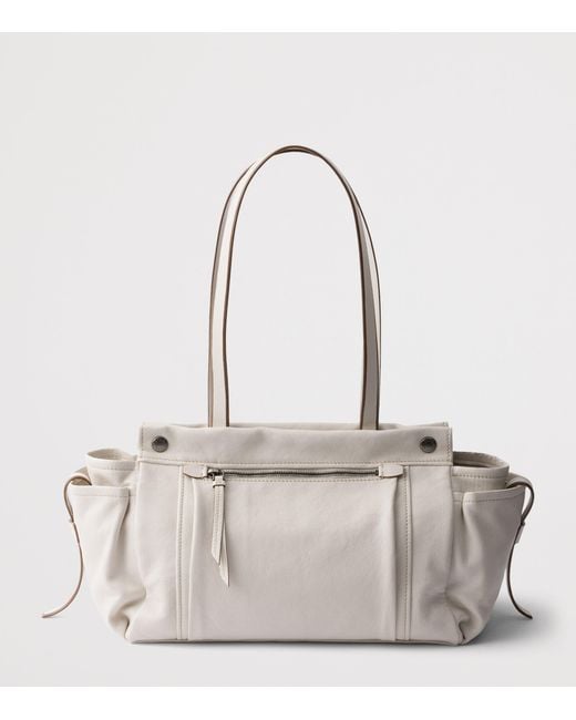 Prada Metallic Large Leather Route Tote Bag