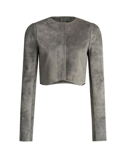 Alaïa Gray Suede Curved-Hem Cropped Jacket