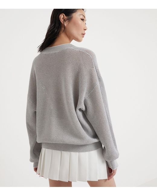 Brunello Cucinelli Gray Cotton Net V-neck Sweater