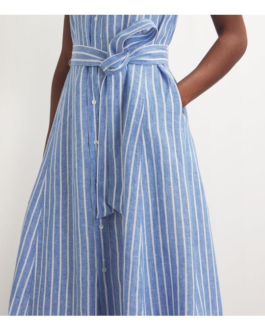 Polo Ralph Lauren Blue Linen Belted Striped Shirt Dress