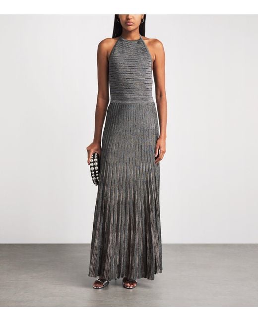 Missoni Gray Lamé Open-Back Maxi Dress