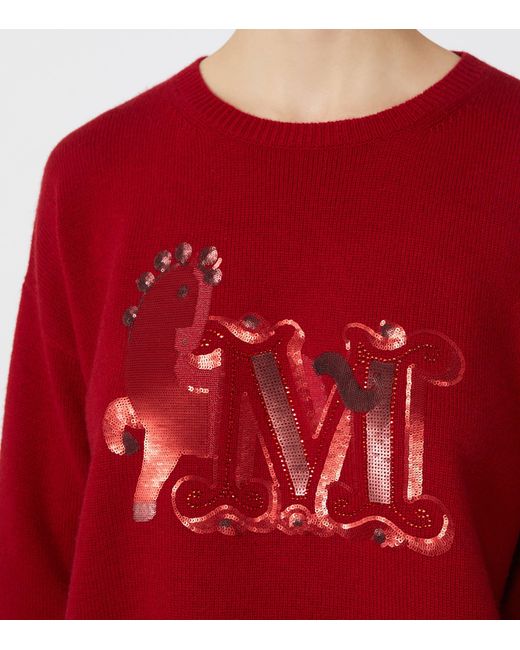 Max Mara Red Wool-Cashmere Monogram Sweater
