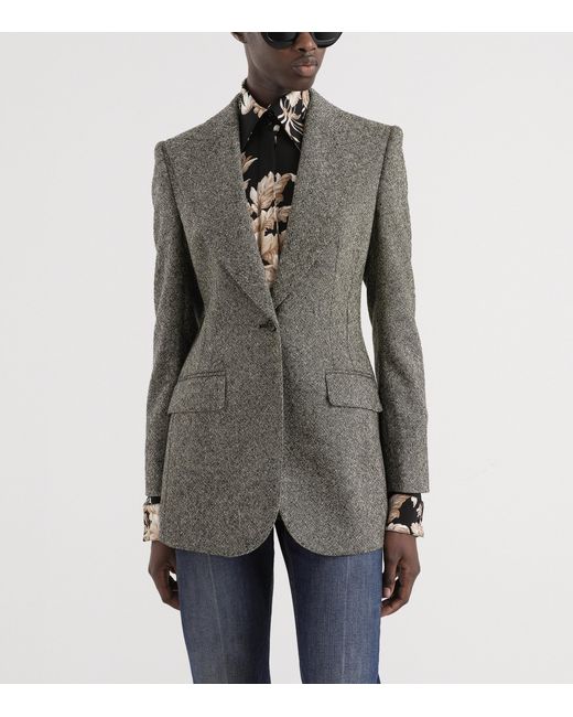 Dolce & Gabbana Gray Stretch-Wool Single-Breasted Blazer