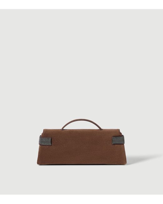 Brunello Cucinelli Brown Suede Essence Flap Top-Handle Bag