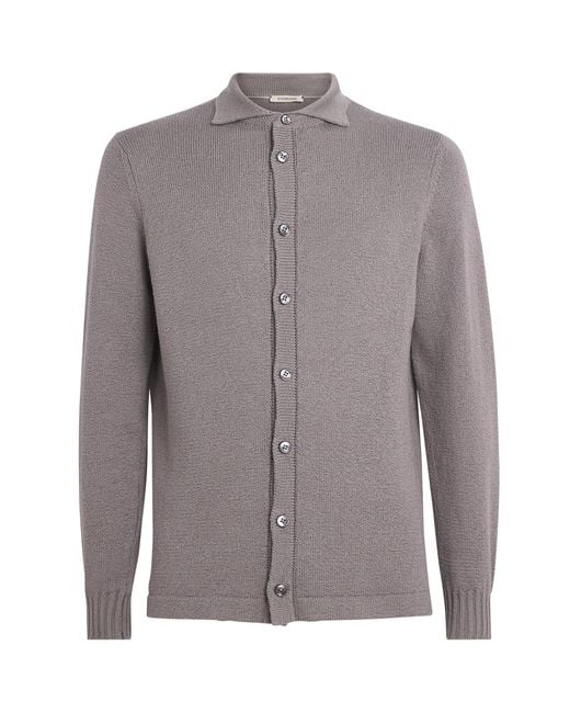 FIORONI CASHMERE Gray Cotton Collar Cardigan for men