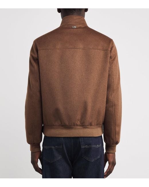 Agnona Brown Cashmere High-Neck Bomber Jacket for men