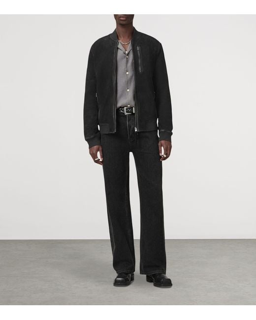 AllSaints Black Suede Kemble Bomber Jacket for men