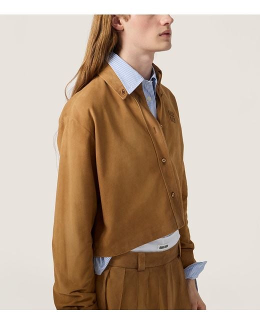 Miu Miu Natural Waxed Suede Cropped Shirt