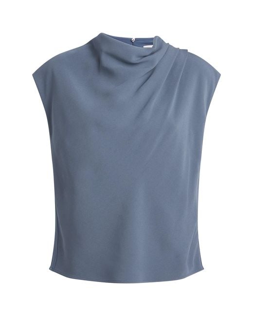 Agnona Blue Sleeveless Draped Blouse