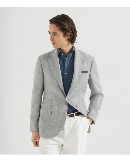 Brunello Cucinelli Gray Wool-Alpaca-Silk Chevron Blazer for men