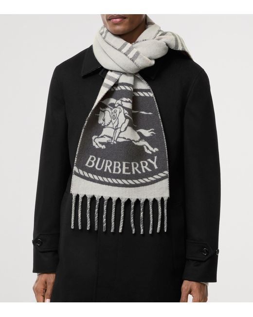 Burberry Gray Cashmere Reversible Knight Stamp Scarf