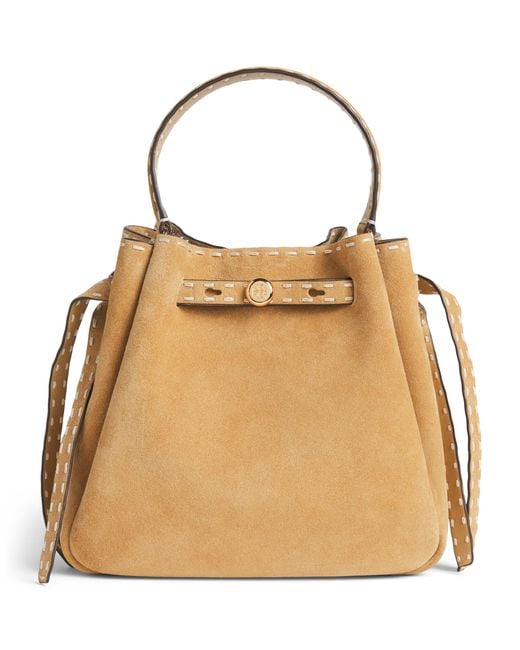 Tory Burch Natural Small Suede Romy Bucket Bag