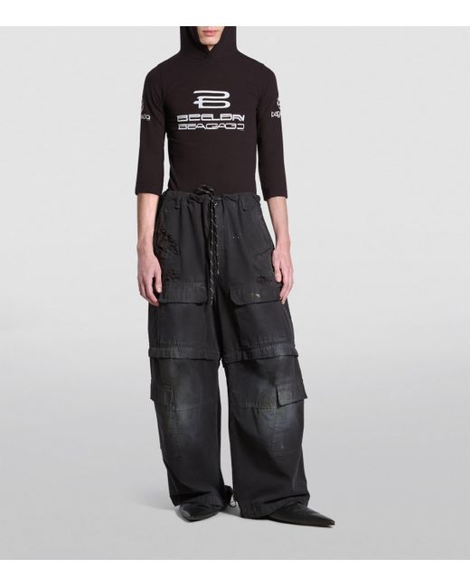 Balenciaga Black Distressed Cargo Trousers for men