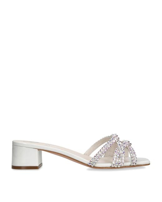 Gina White Leather Embellished Taylor Heeled Mules