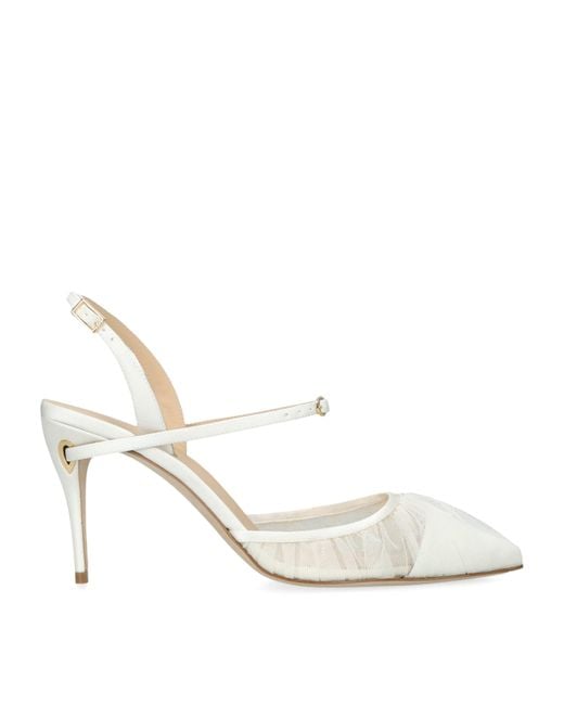 JENNIFER CHAMANDI White Satin Vittorio Slingback Pumps 85