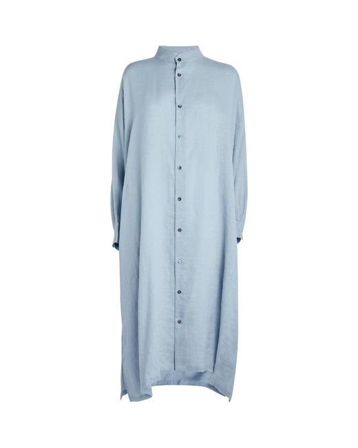 Eskandar Blue A-line Collarless Shirt Dress