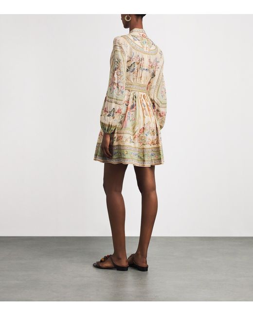 Zimmermann Natural Linen Roselight Plunge Mini Dress