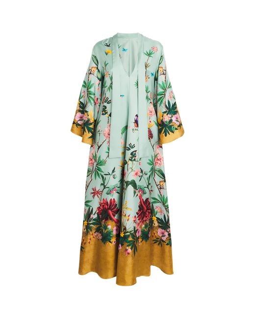 LaDoubleJ Green Silk Floral Magnifico Maxi Dress