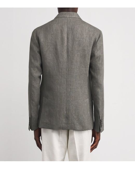 Slowear Gray Linen Double-Breasted Blazer for men